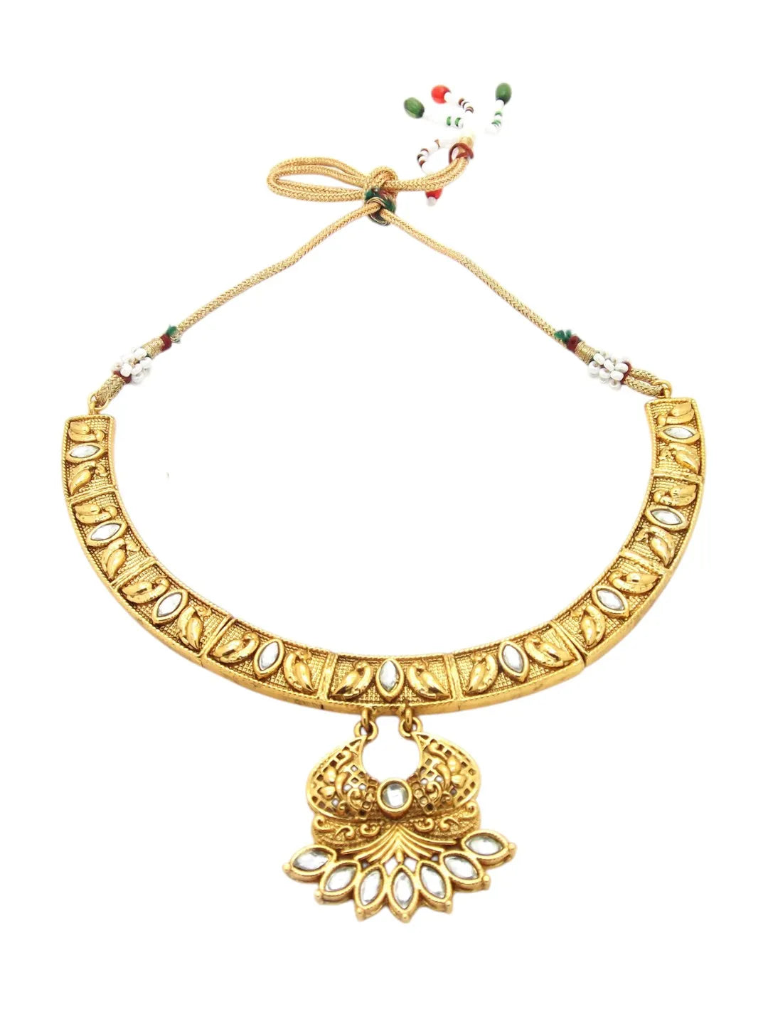 Gold-Toned Necklace With Leaf-Inspired Jewelry Set