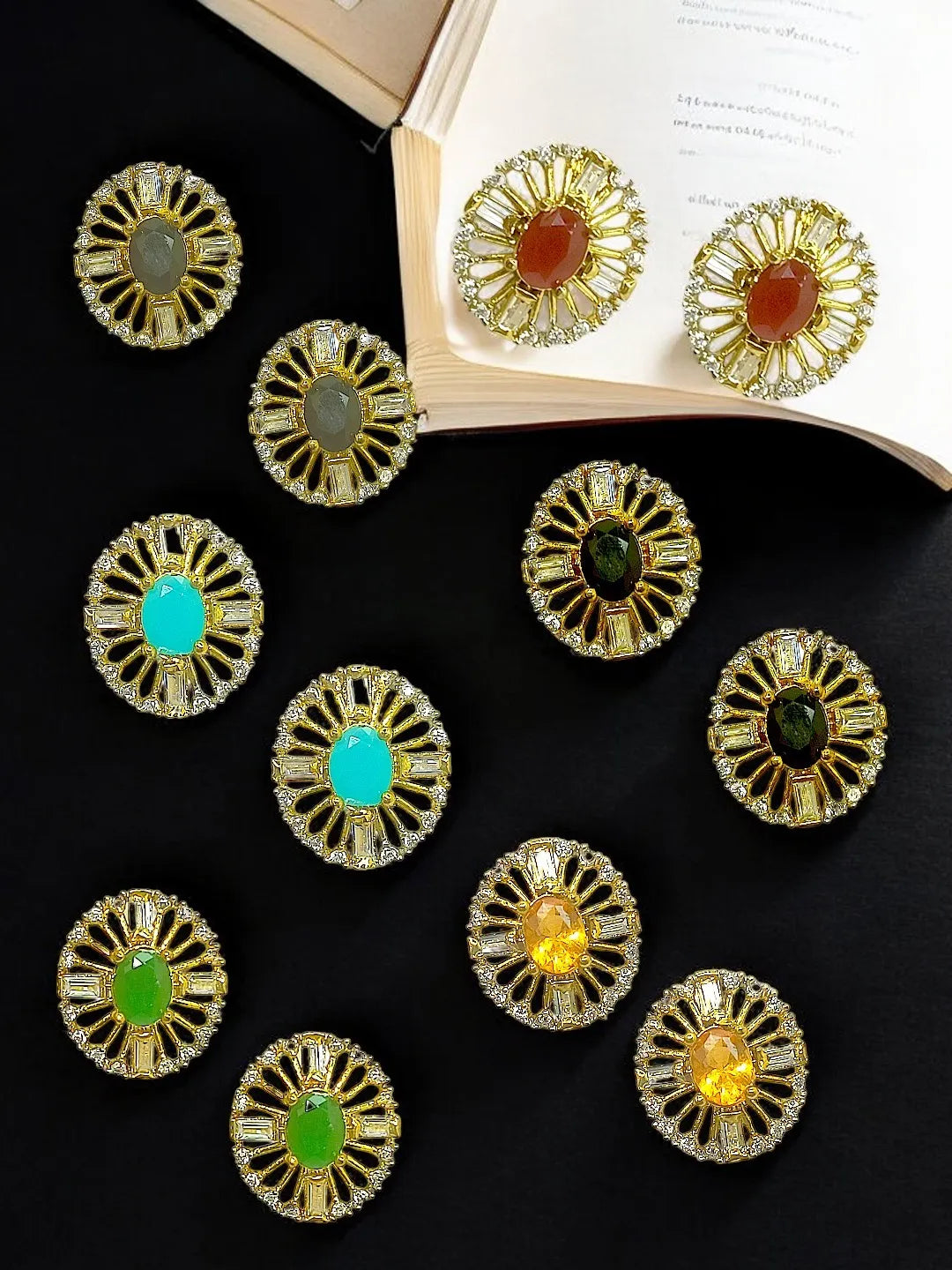 Set Of 6 Gold-Plated Stone-Studded Studs Earrings