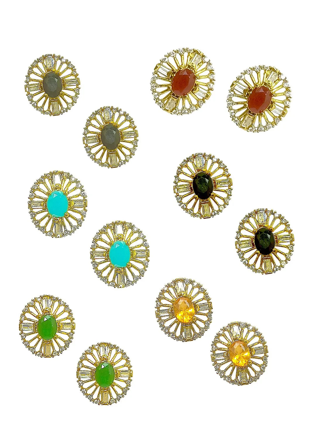 Set Of 6 Gold-Plated Stone-Studded Studs Earrings