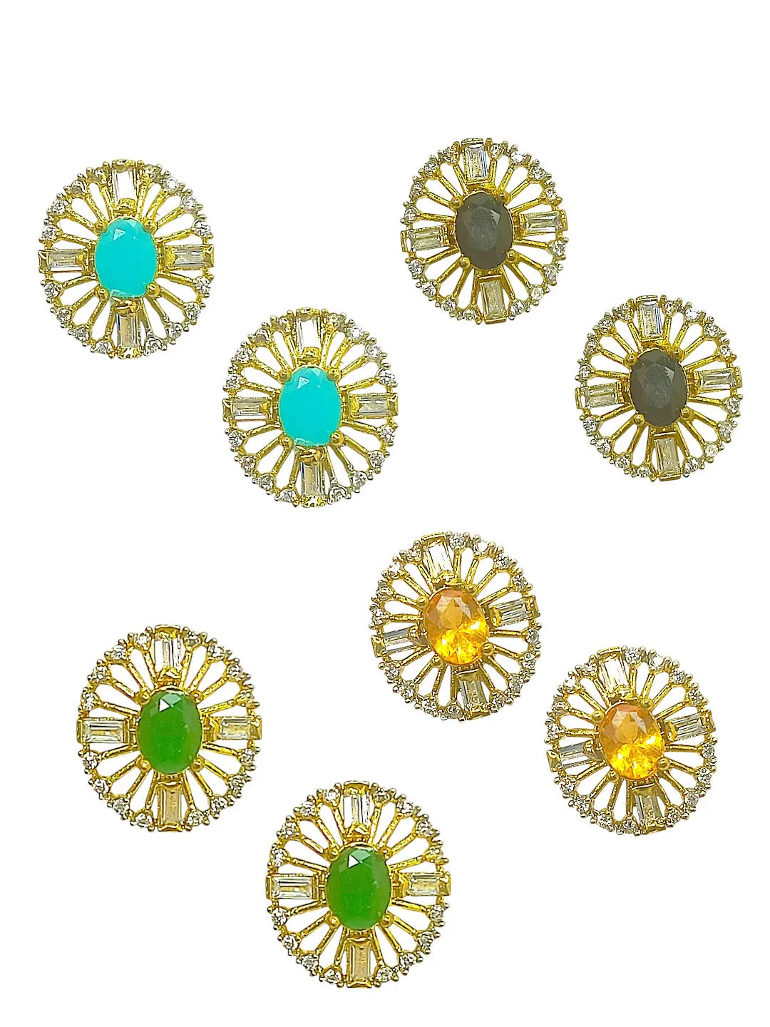 Set Of 6 Gold-Plated Stone-Studded Studs Earrings