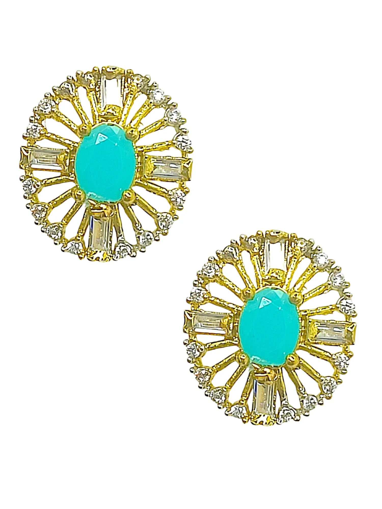 Set Of 6 Gold-Plated Stone-Studded Studs Earrings