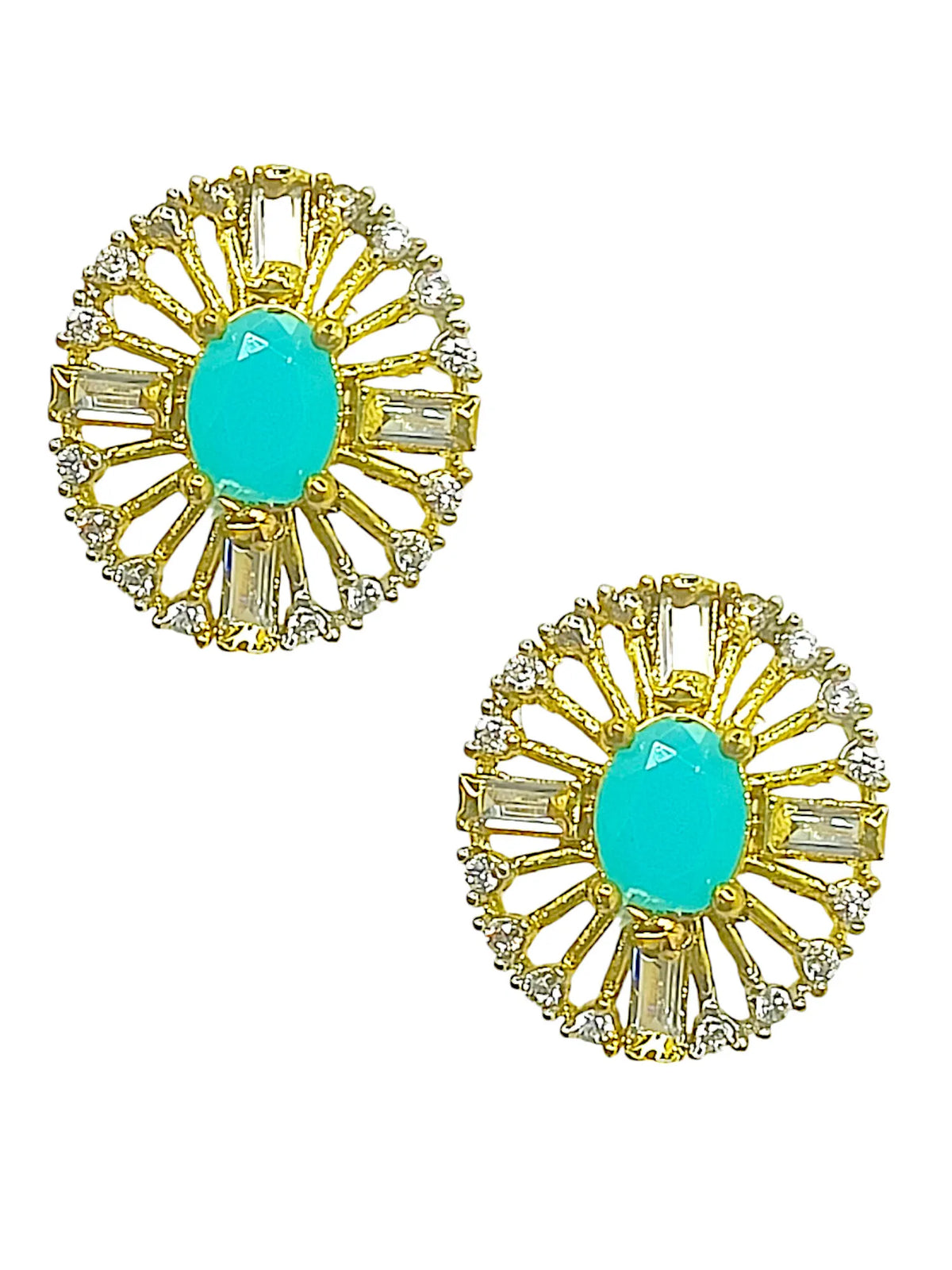 Set Of 6 Gold-Plated Stone-Studded Studs Earrings
