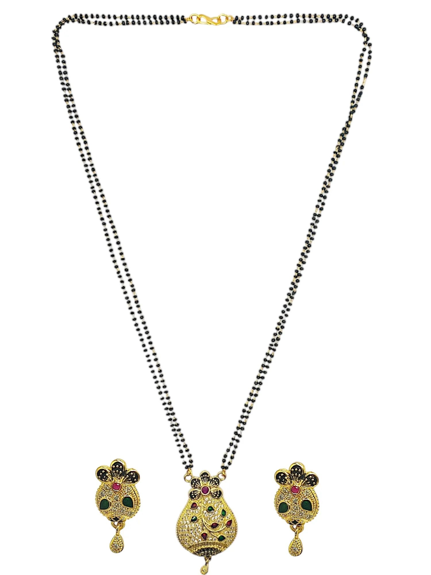 Gold-toned Pendant Stone-Studded Floral Motifs
