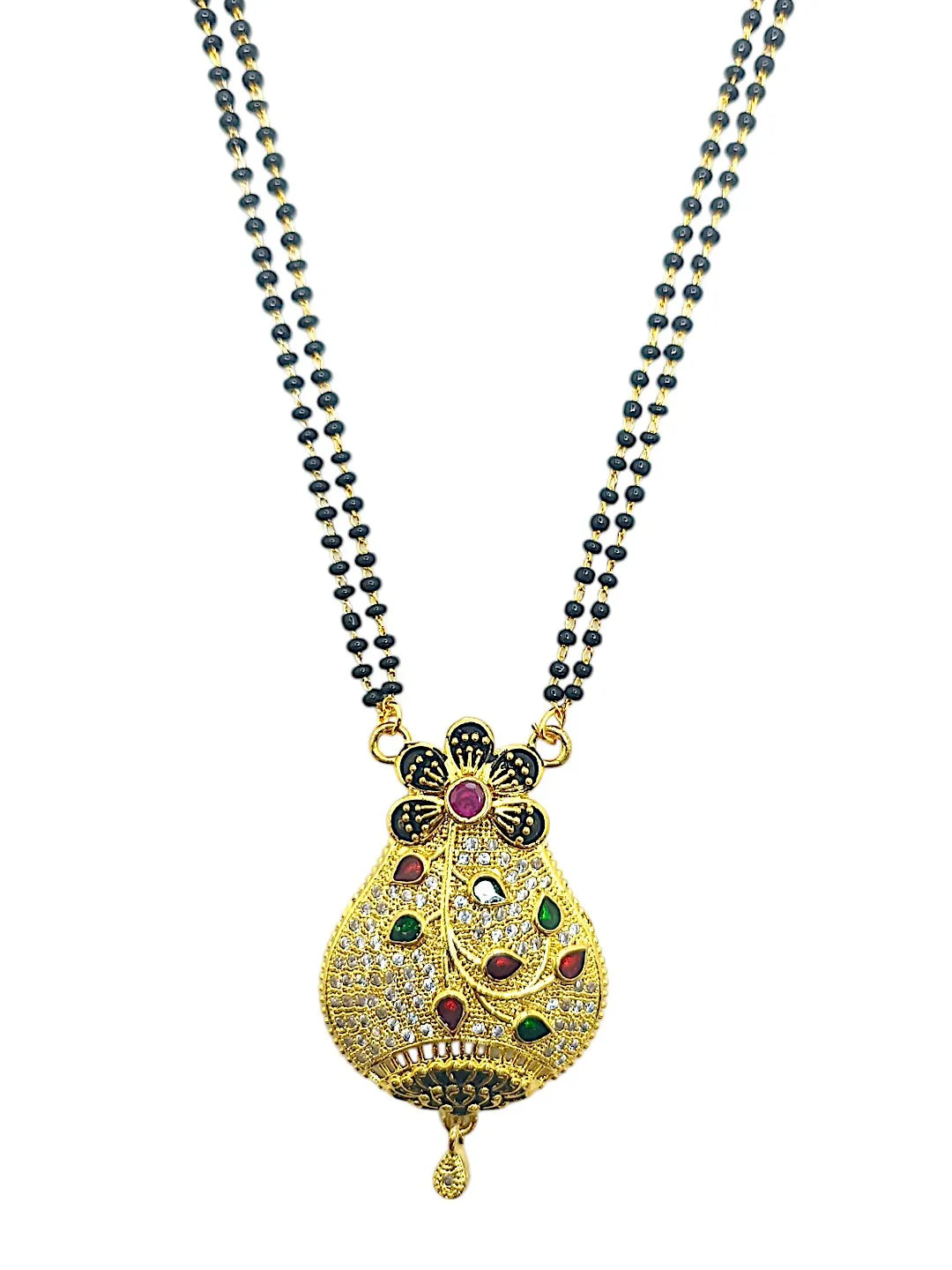Gold-toned Pendant Stone-Studded Floral Motifs