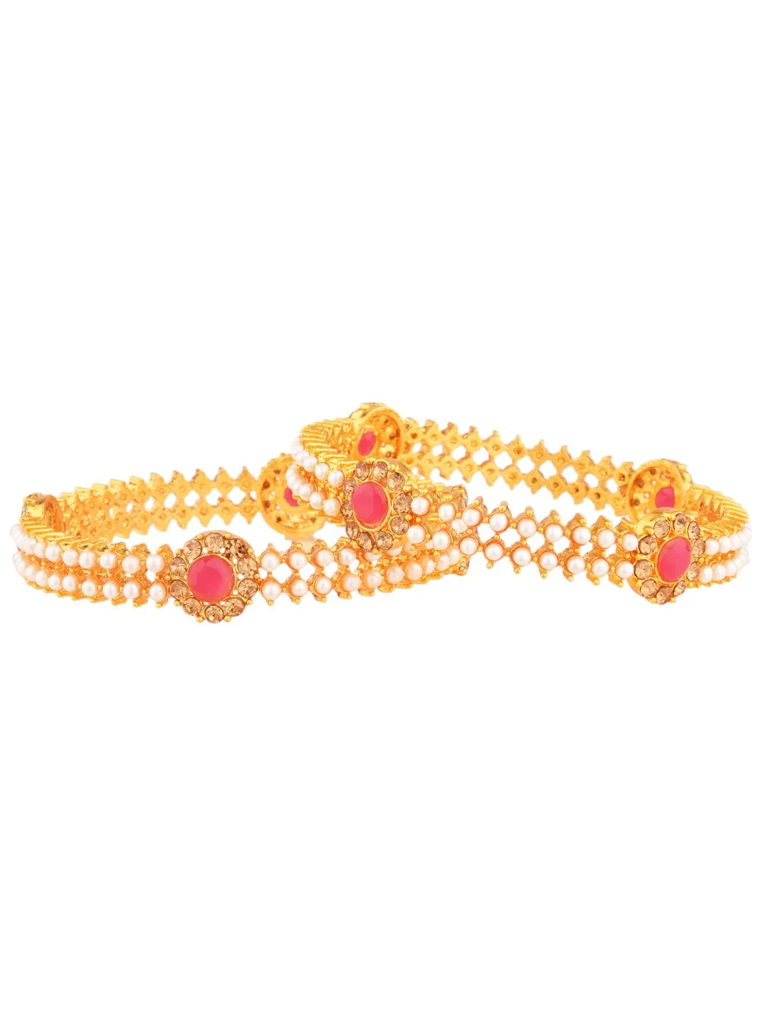Gold Plated Ruby Pearl 2 pcs Kada Bangle