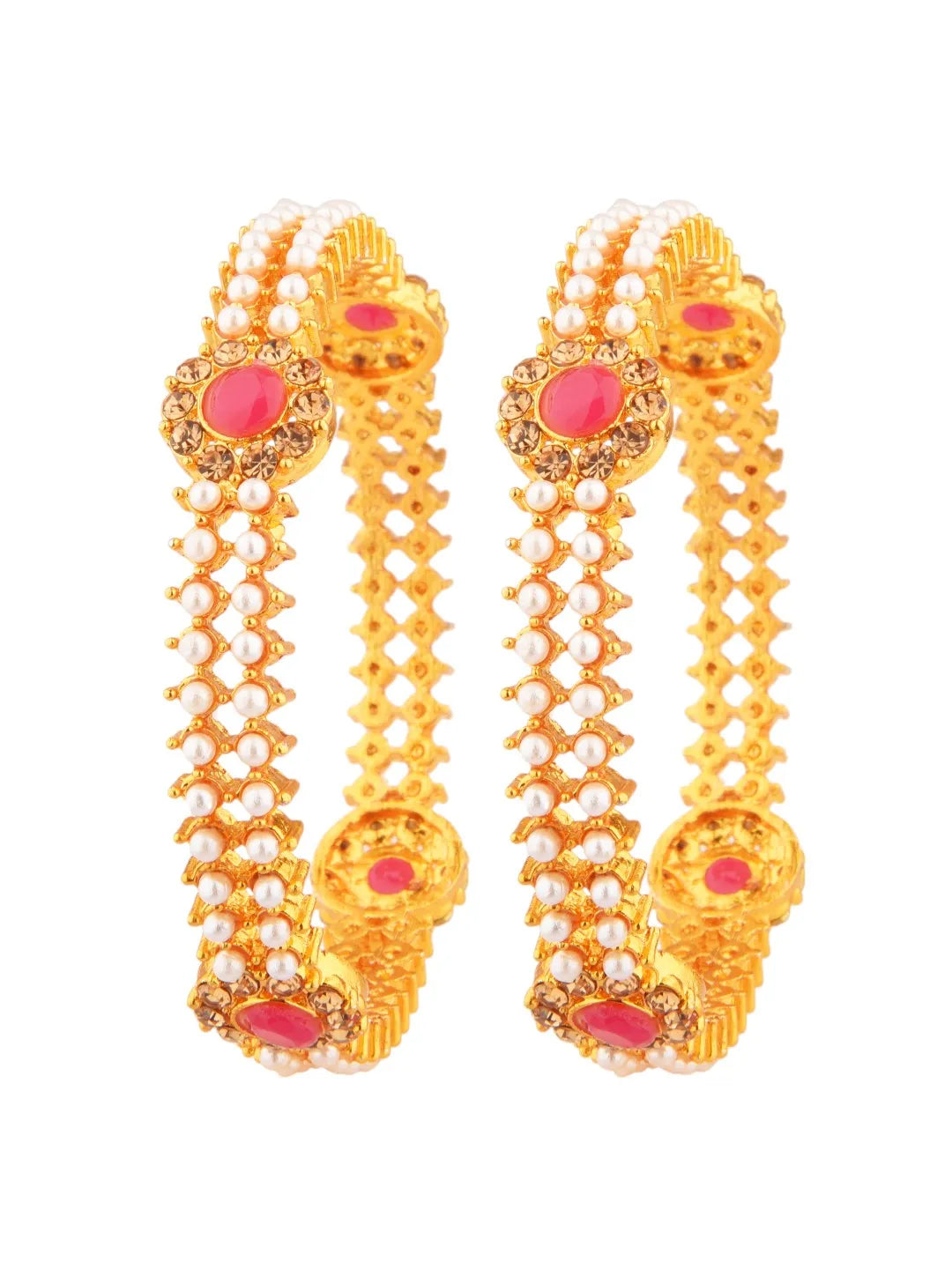 Gold Plated Ruby Pearl 2 pcs Kada Bangle