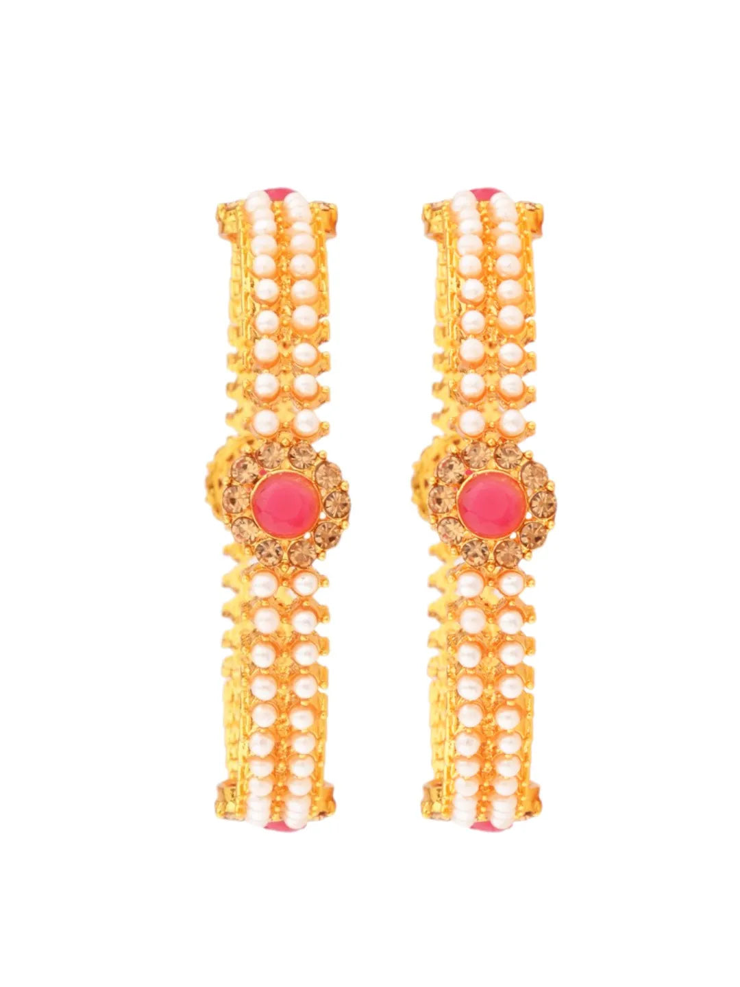 Gold Plated Ruby Pearl 2 pcs Kada Bangle