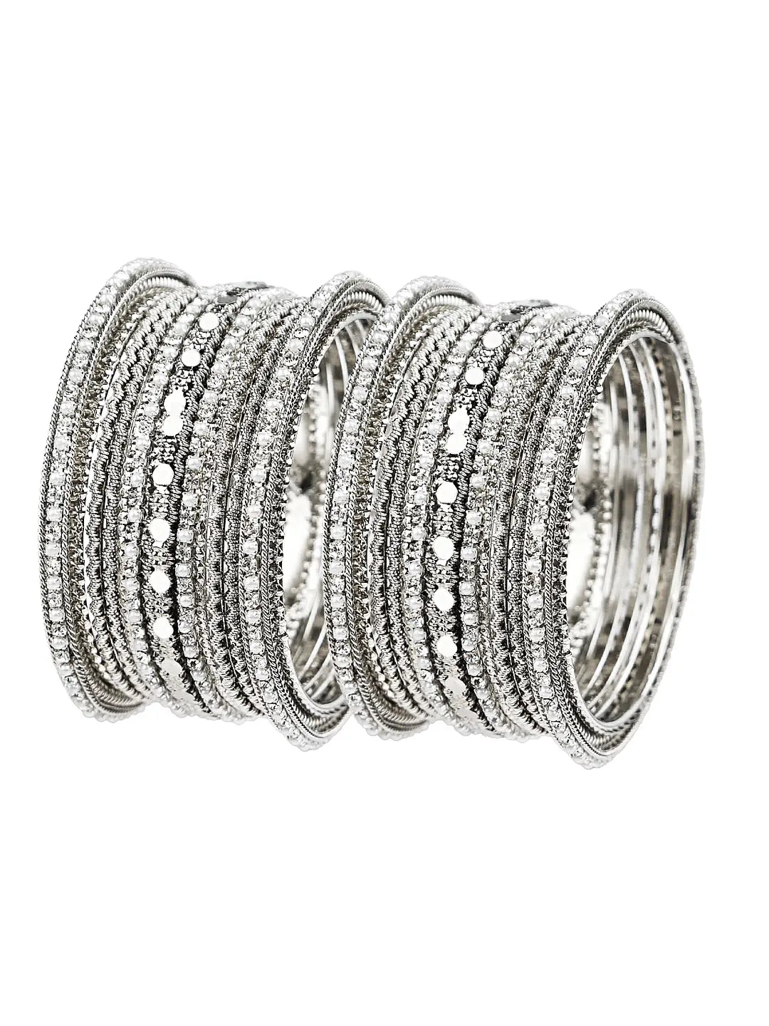Silver Oxidized Pearl 14Pc Chuda Bangle Set