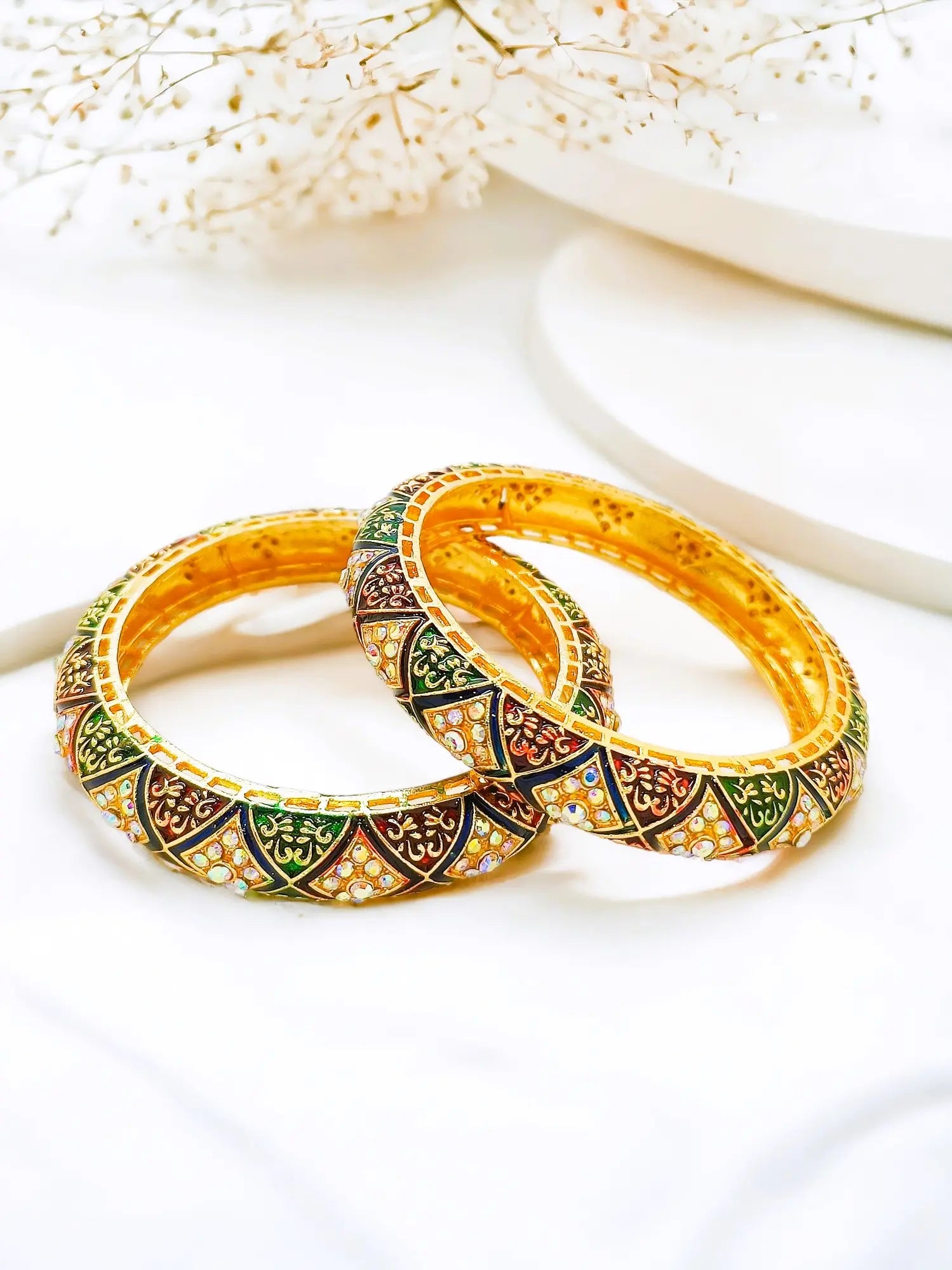 Gold Plated Meenakari CZ Stone 2Pc Bangle Kada