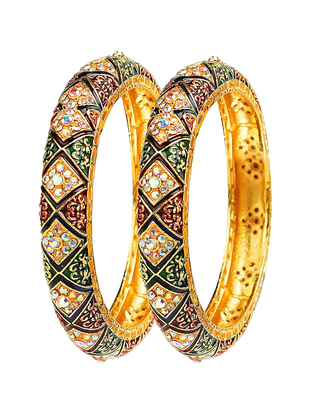 Gold Plated Meenakari CZ Stone 2Pc Bangle Kada