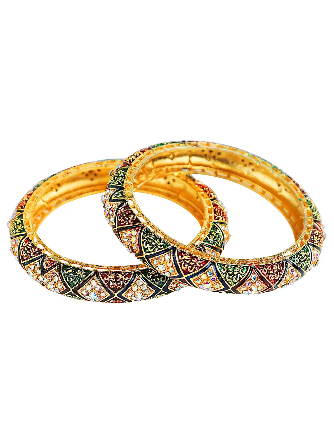Gold Plated Meenakari CZ Stone 2Pc Bangle Kada