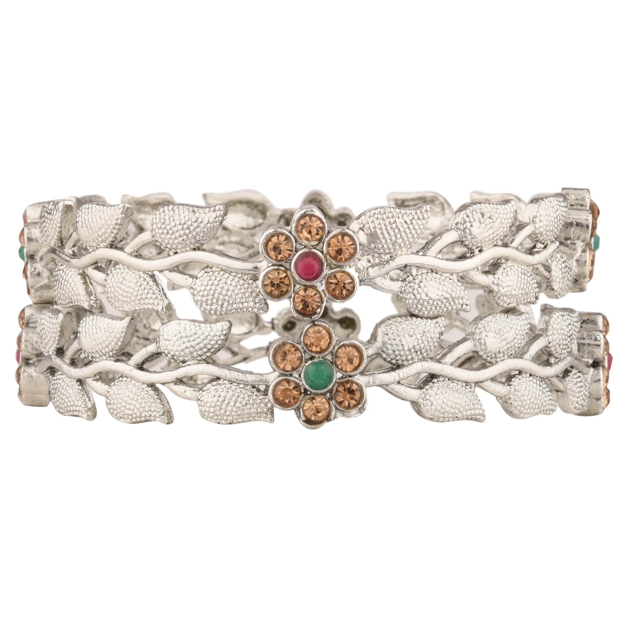 Silver Oxidized Lct Studded 2 pc Bangles Set