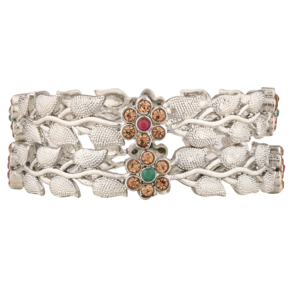 Silver Oxidized Lct Studded 2 pc Bangles Set