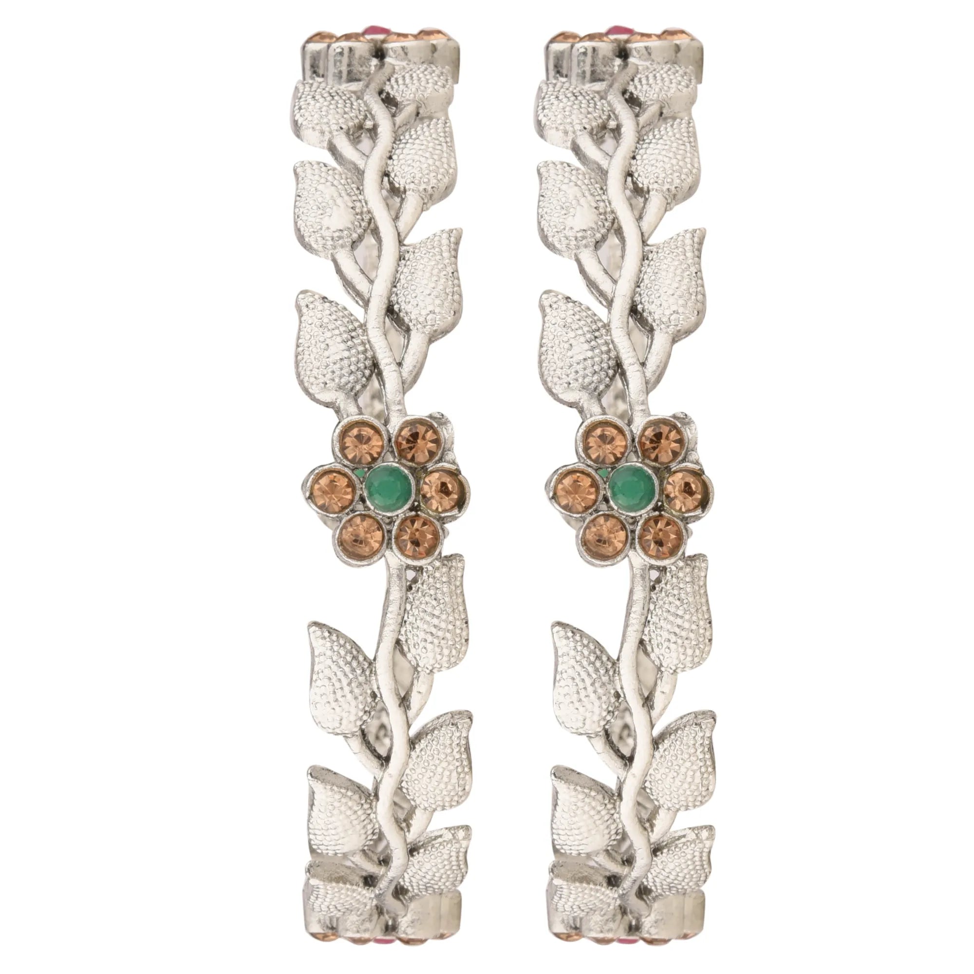 Silver Oxidized Lct Studded 2 pc Bangles Set