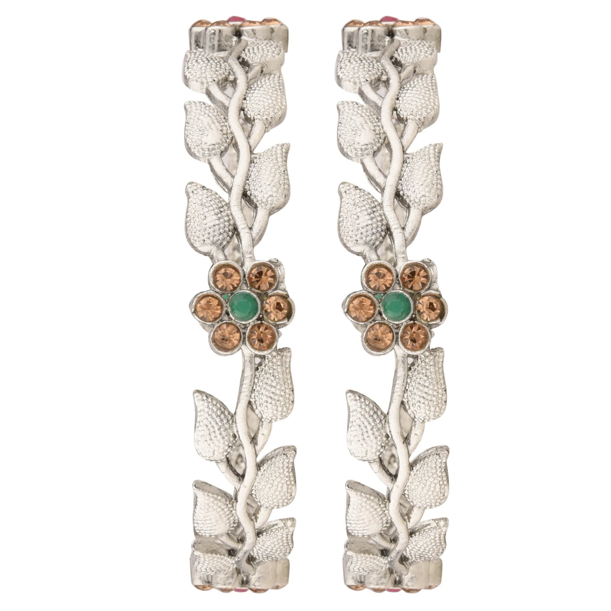 Silver Oxidized Lct Studded 2 pc Bangles Set