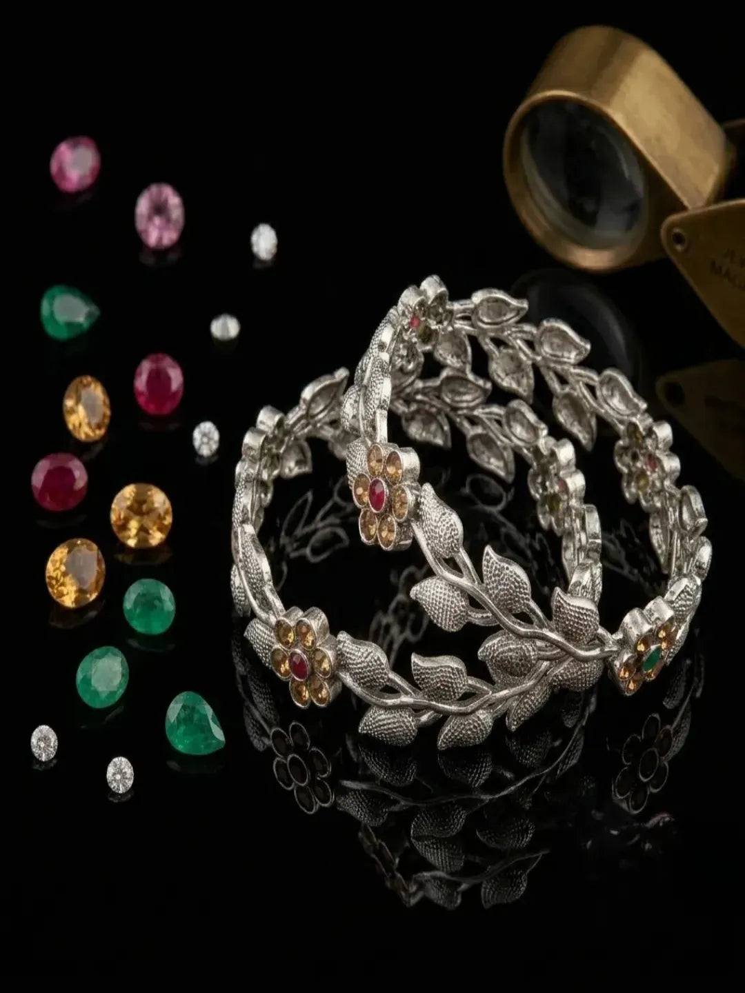 Silver Oxidized Lct Studded 2 pc Bangles Set