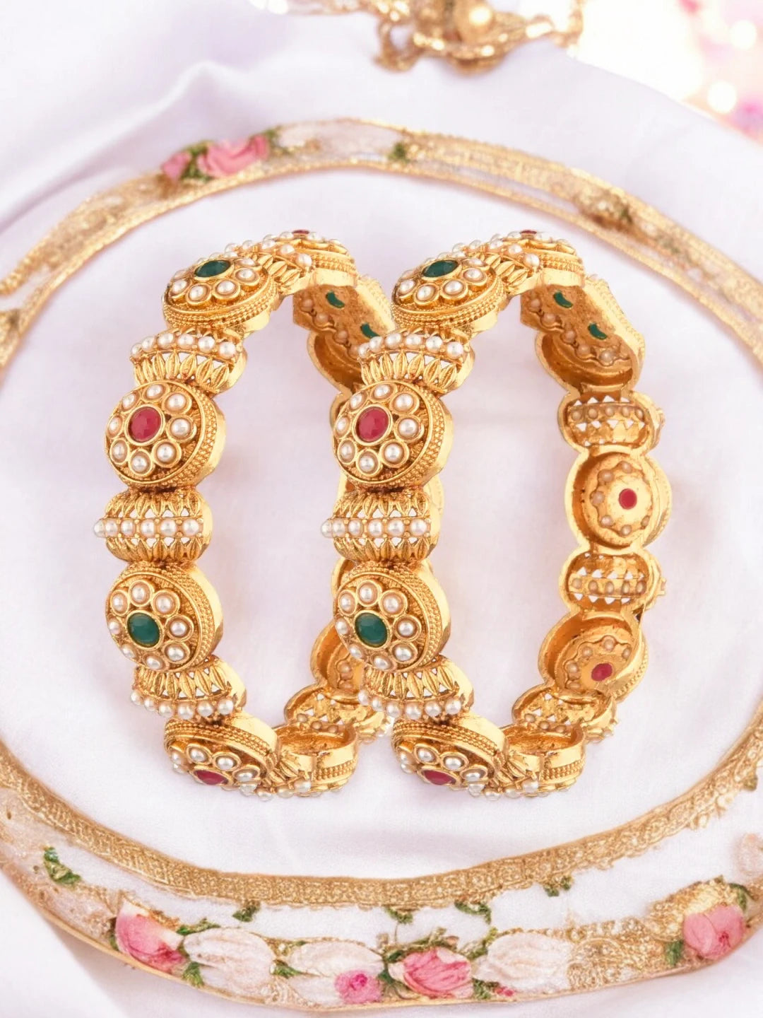 Gold Plated Pearl Bangles