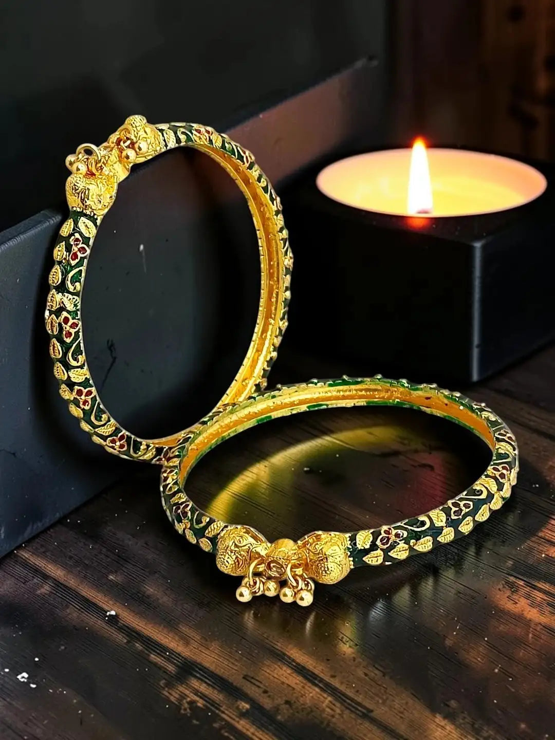 Set Of 2 Hathi Mora Meenakari Style Bangles