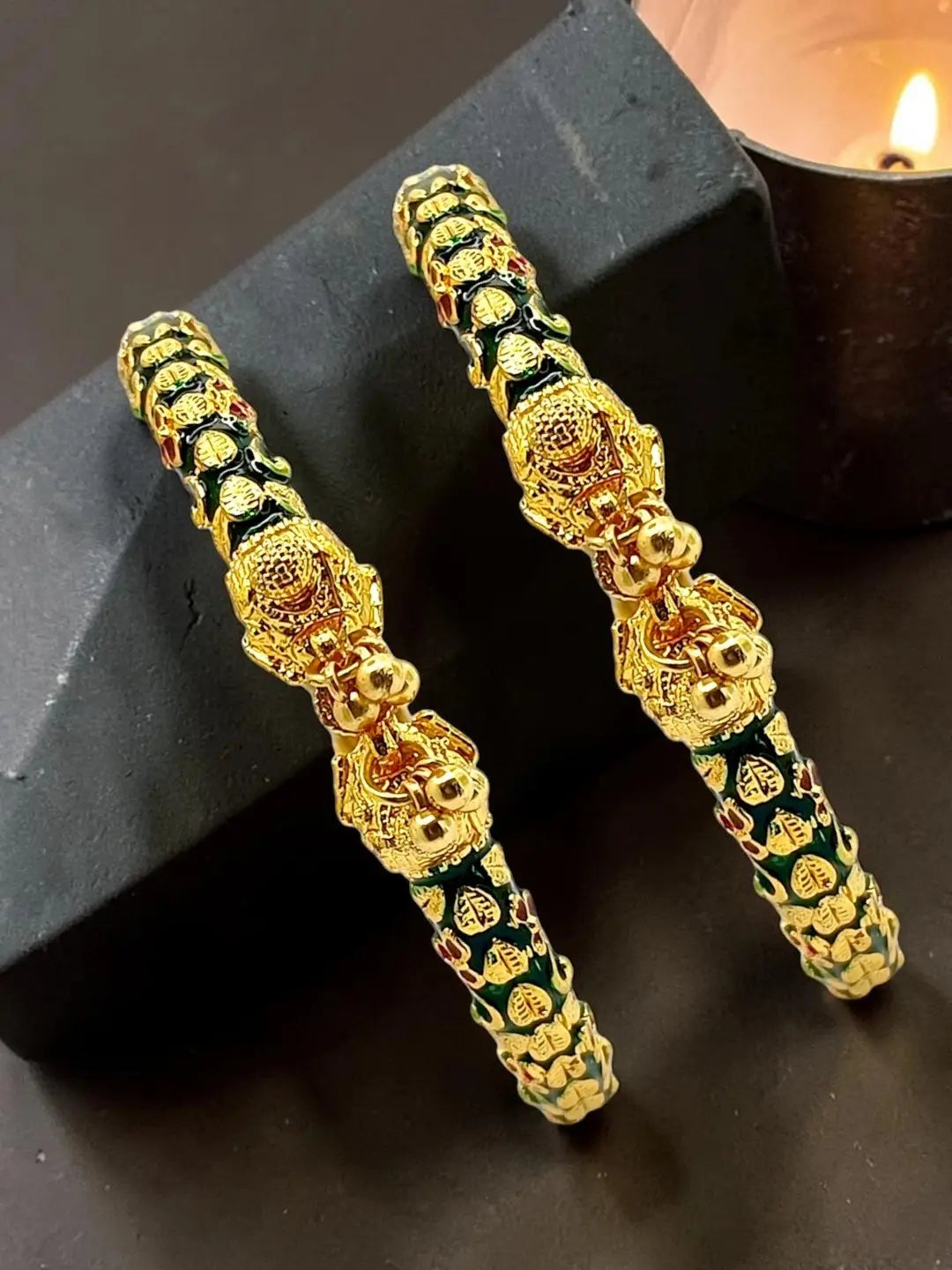 Set Of 2 Hathi Mora Meenakari Style Bangles