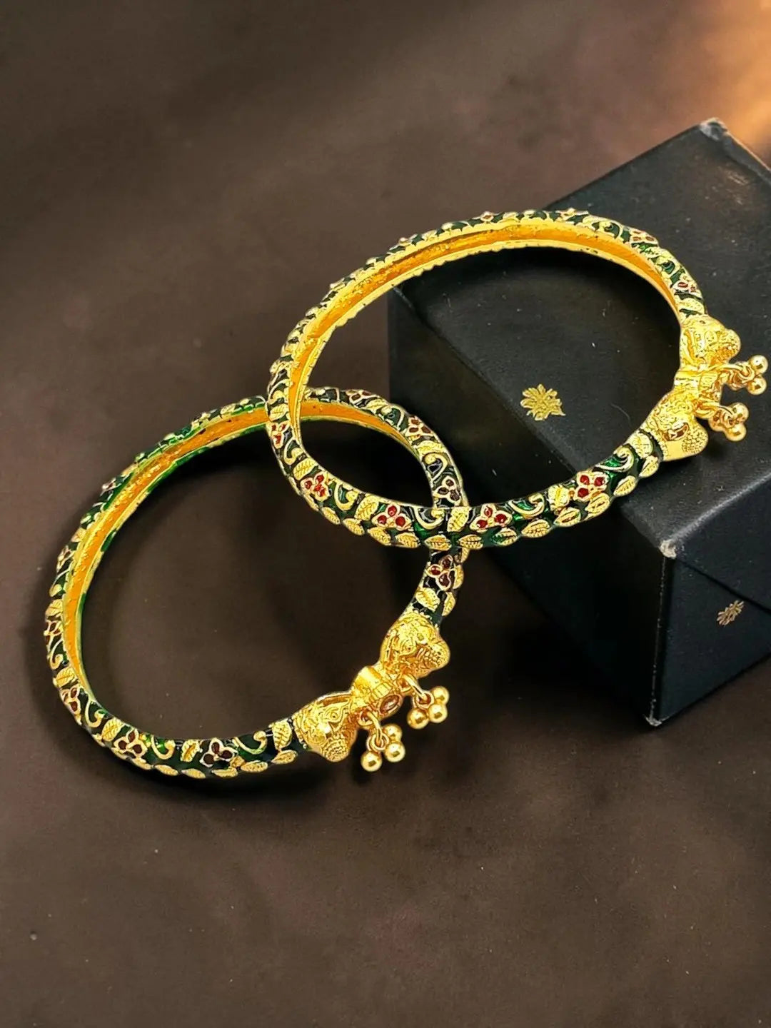 Set Of 2 Hathi Mora Meenakari Style Bangles