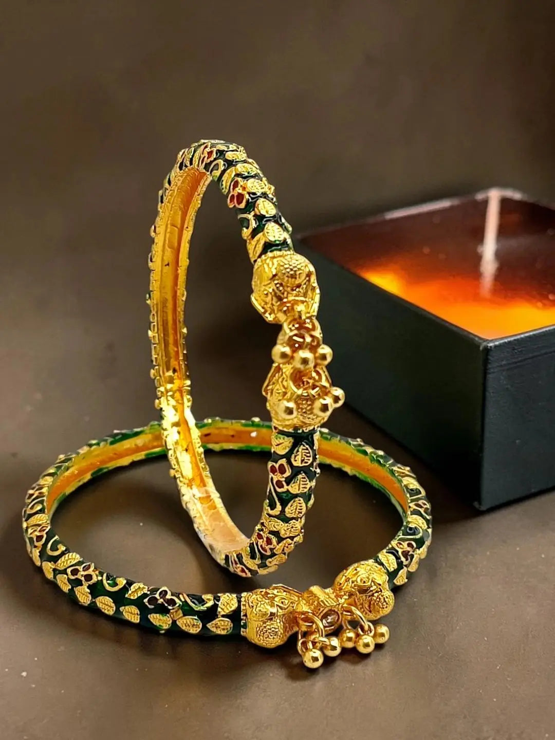 Set Of 2 Hathi Mora Meenakari Style Bangles