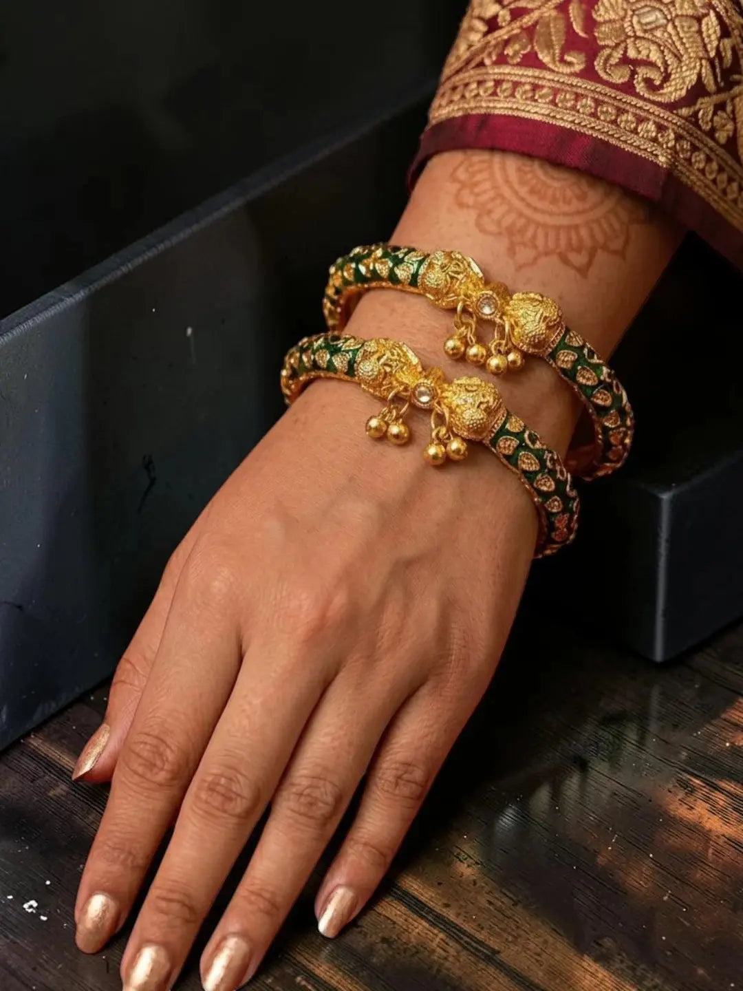 Set Of 2 Hathi Mora Meenakari Style Bangles