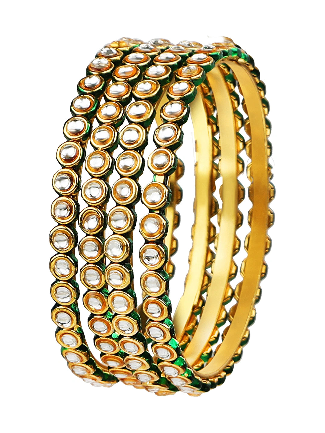 Gold Plated Kundan 4Pc Bangle