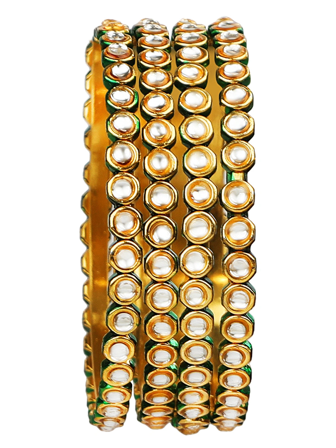 Gold Plated Kundan 4Pc Bangle