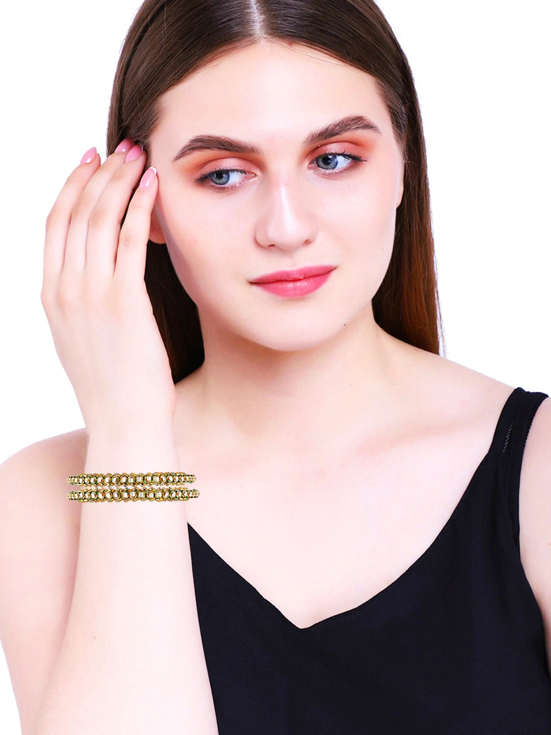 Rajputi Gold Plated Kundan 2Pc Bangle Kada