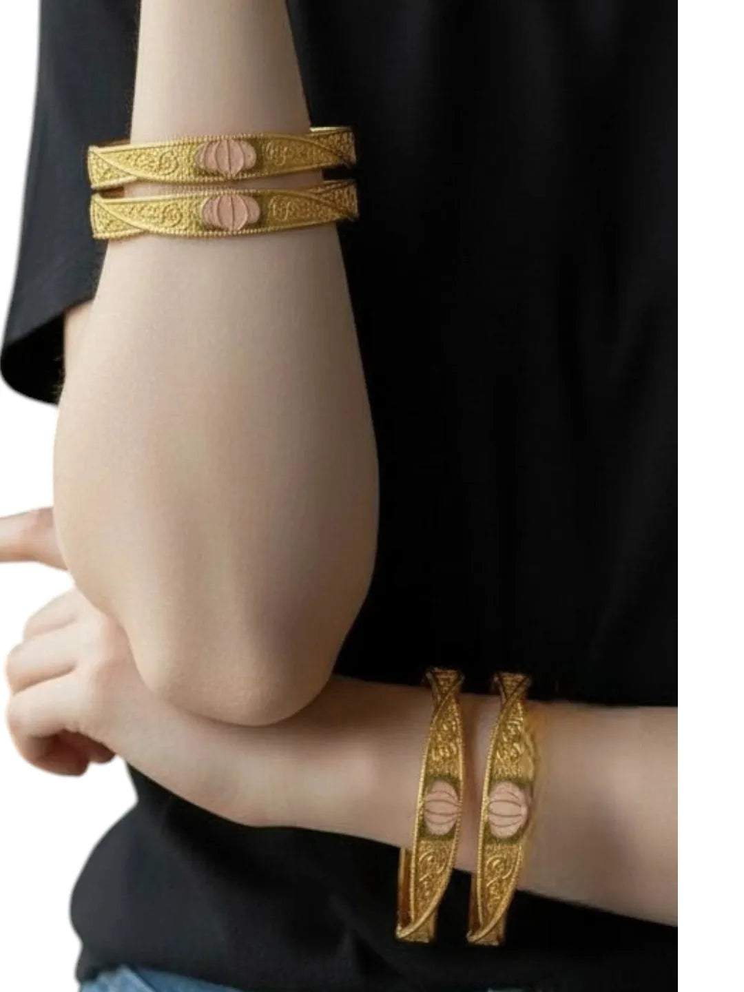 Gold Plated Enamelled Lotus Motif Bangles Set (Pack of 4)