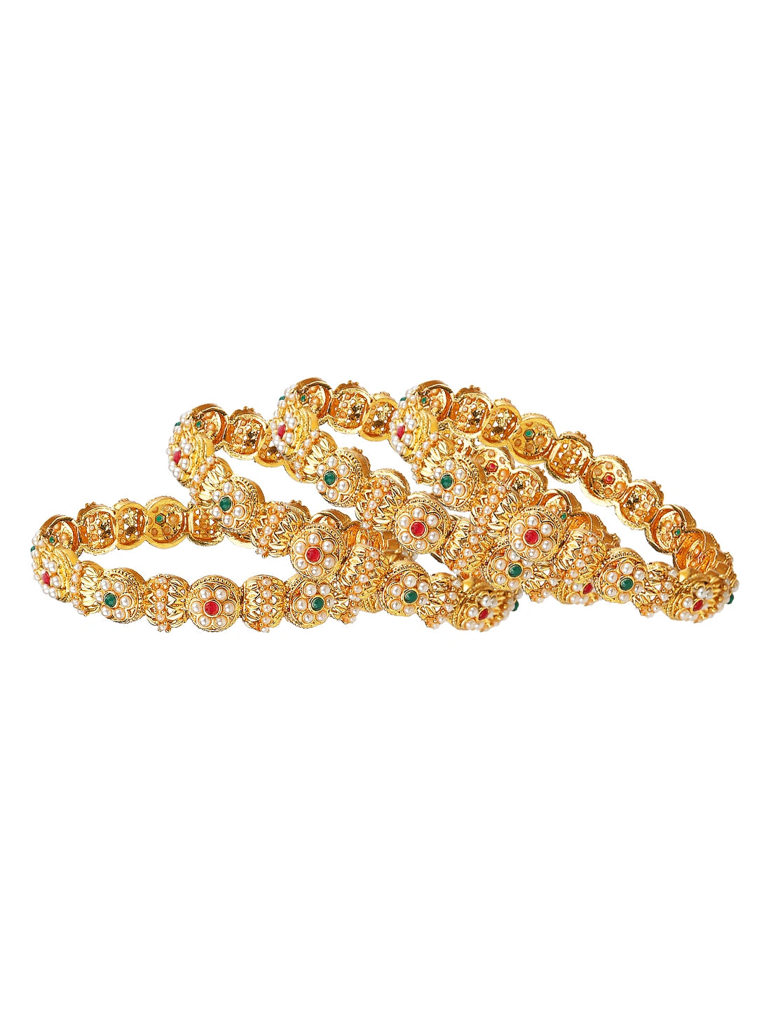 Gold Plated Multicolor Floral Pearl 4Pc Bangle