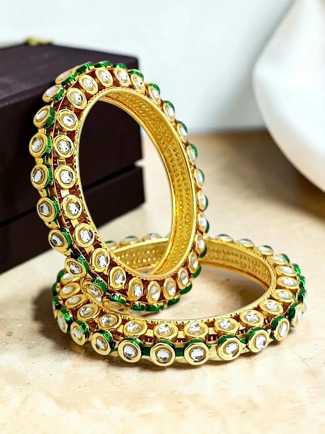 Gold Plated Toda Kundan Meenakari Set Of 2 Bangles