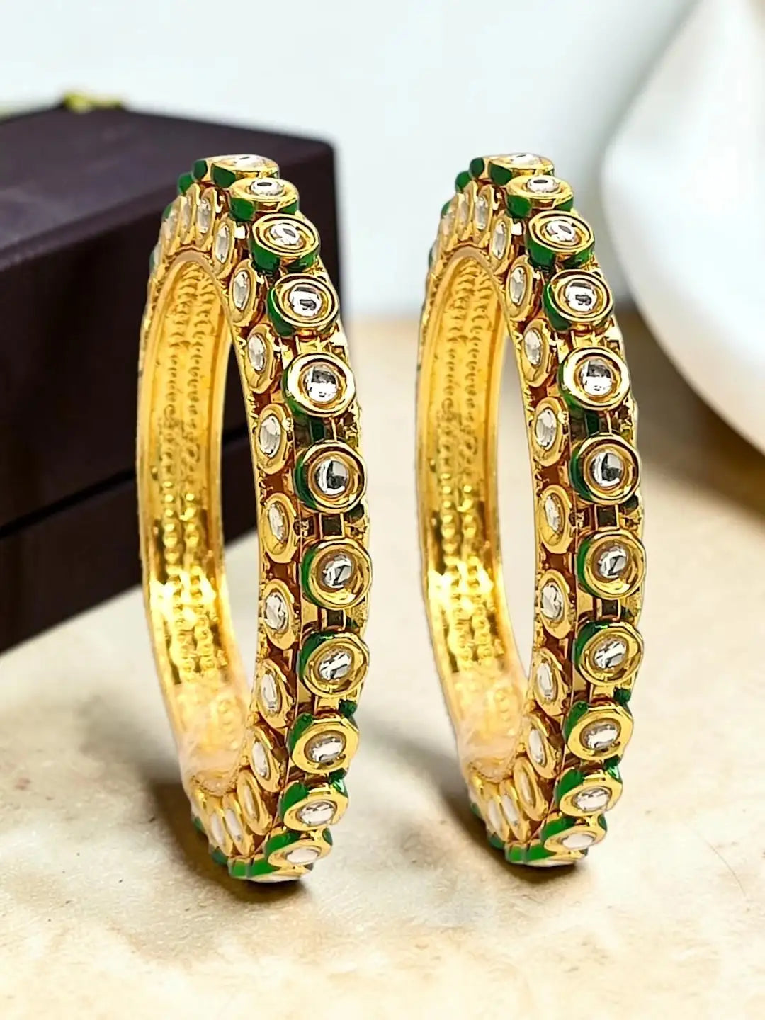 Gold Plated Toda Kundan Meenakari Set Of 2 Bangles