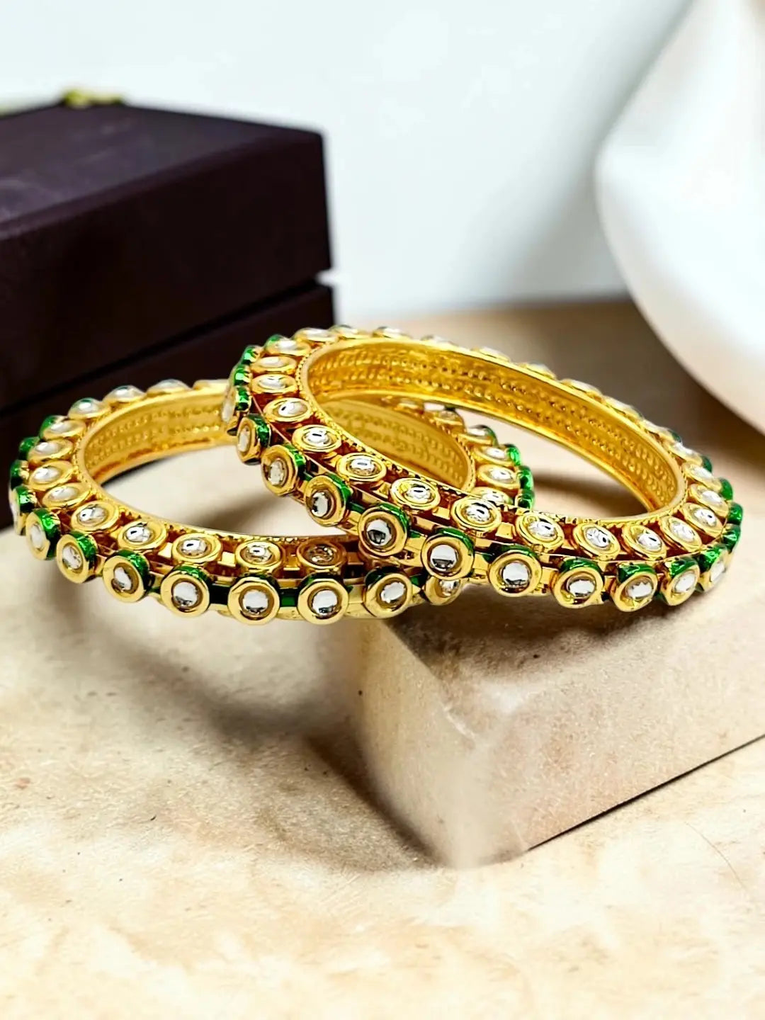 Gold Plated Toda Kundan Meenakari Set Of 2 Bangles