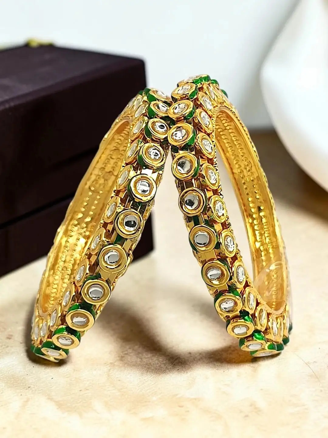 Gold Plated Toda Kundan Meenakari Set Of 2 Bangles