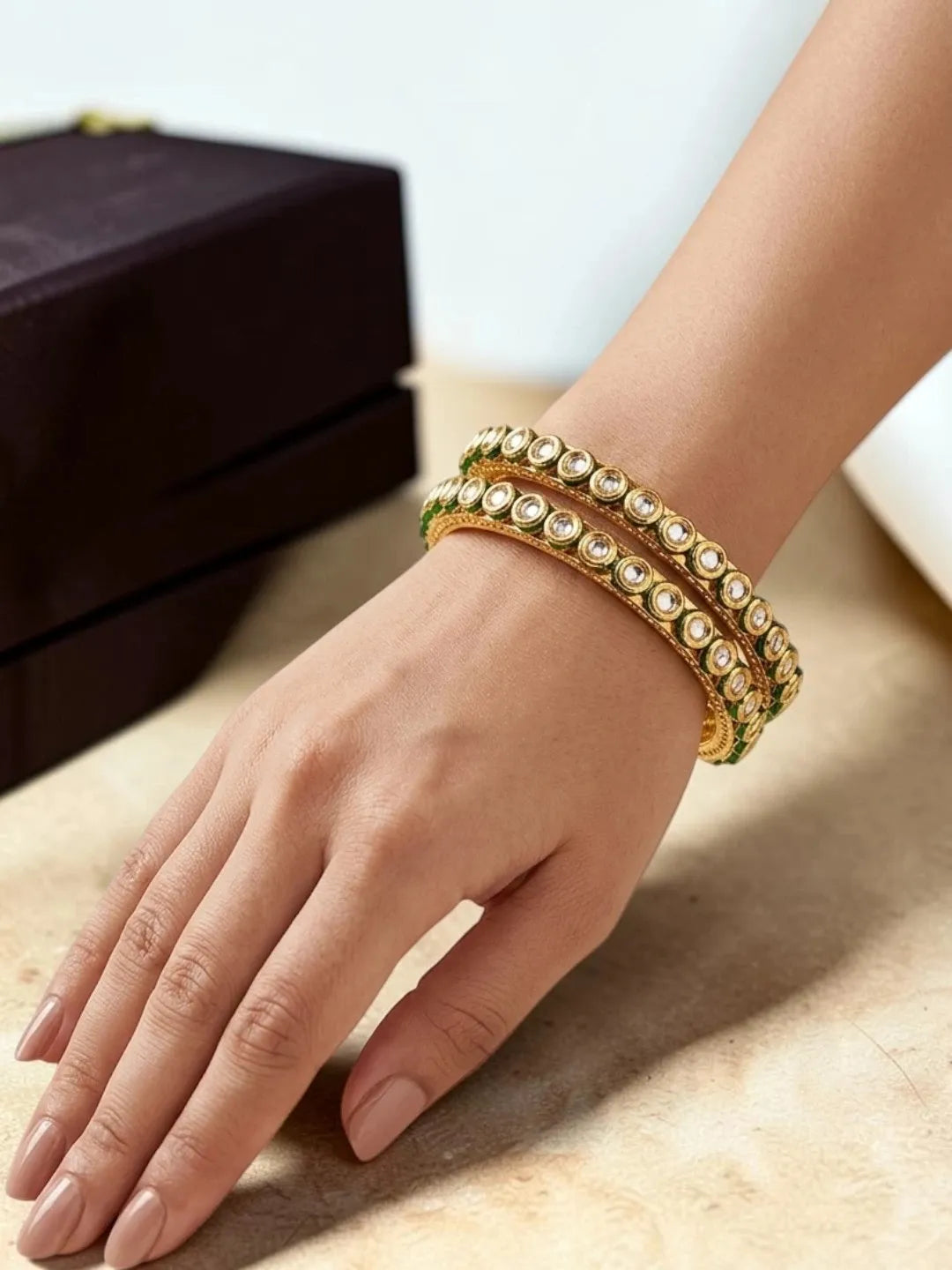 Gold Plated Toda Kundan Meenakari Set Of 2 Bangles