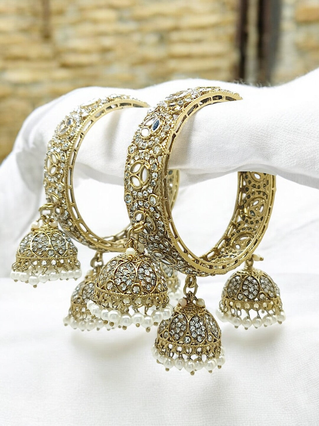 Set Of 2 Gold Plated Mirror CZ Dangler Bangle Set