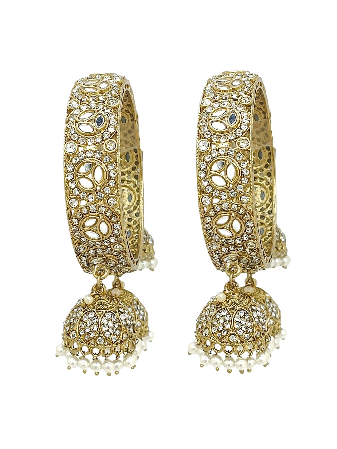 Set Of 2 Gold Plated Mirror CZ Dangler Bangle Set