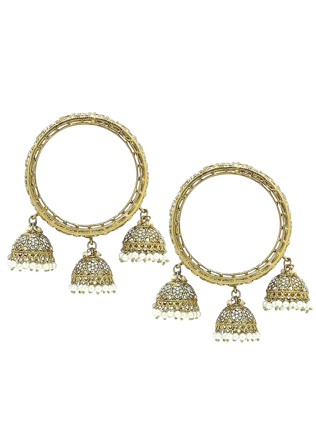 Set Of 2 Gold Plated Mirror CZ Dangler Bangle Set