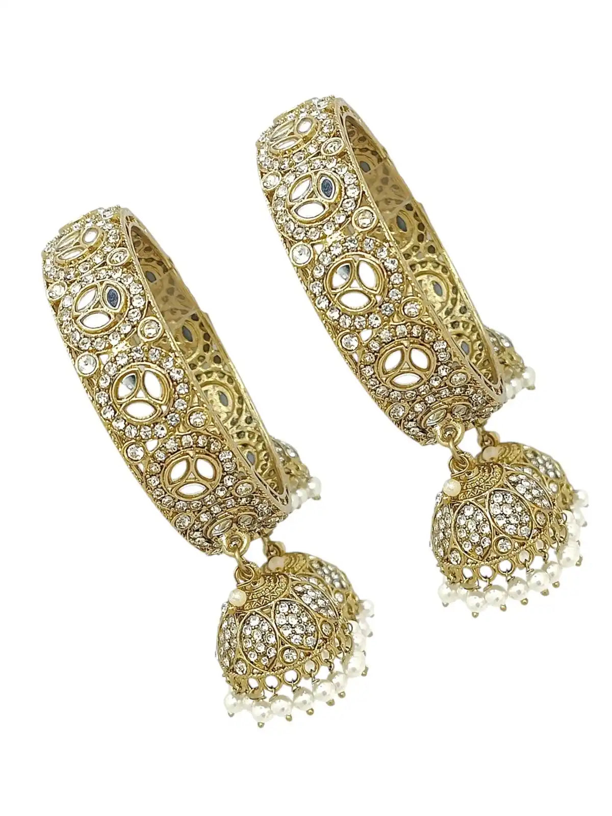 Set Of 2 Gold Plated Mirror CZ Dangler Bangle Set