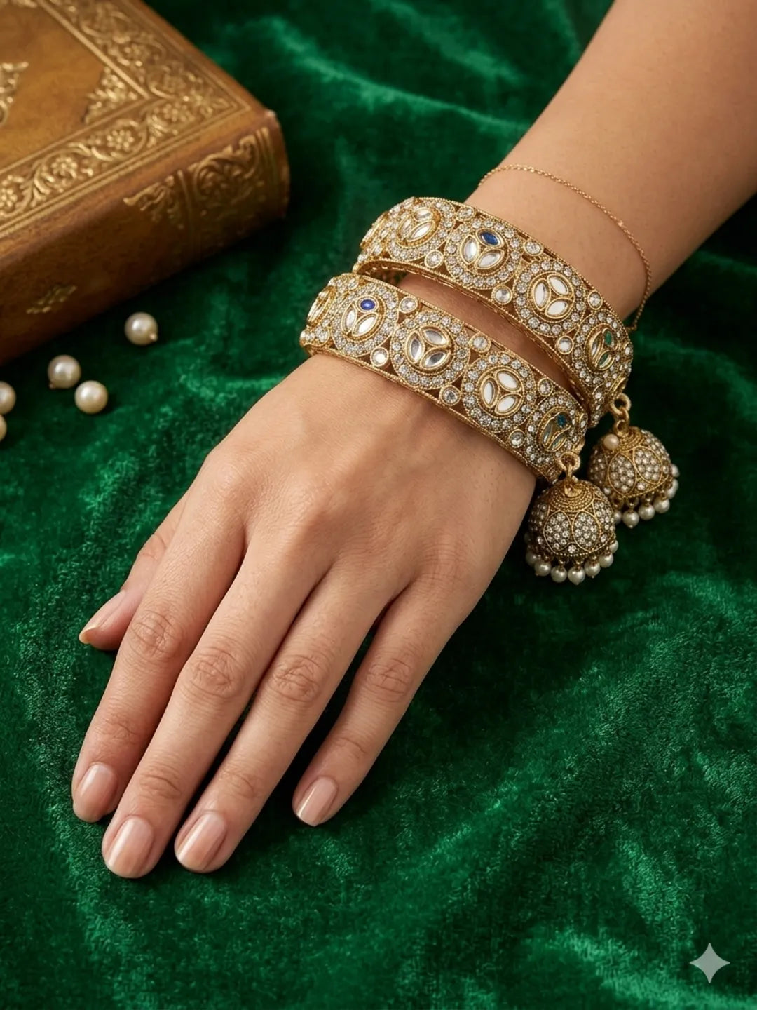 Set Of 2 Gold Plated Mirror CZ Dangler Bangle Set
