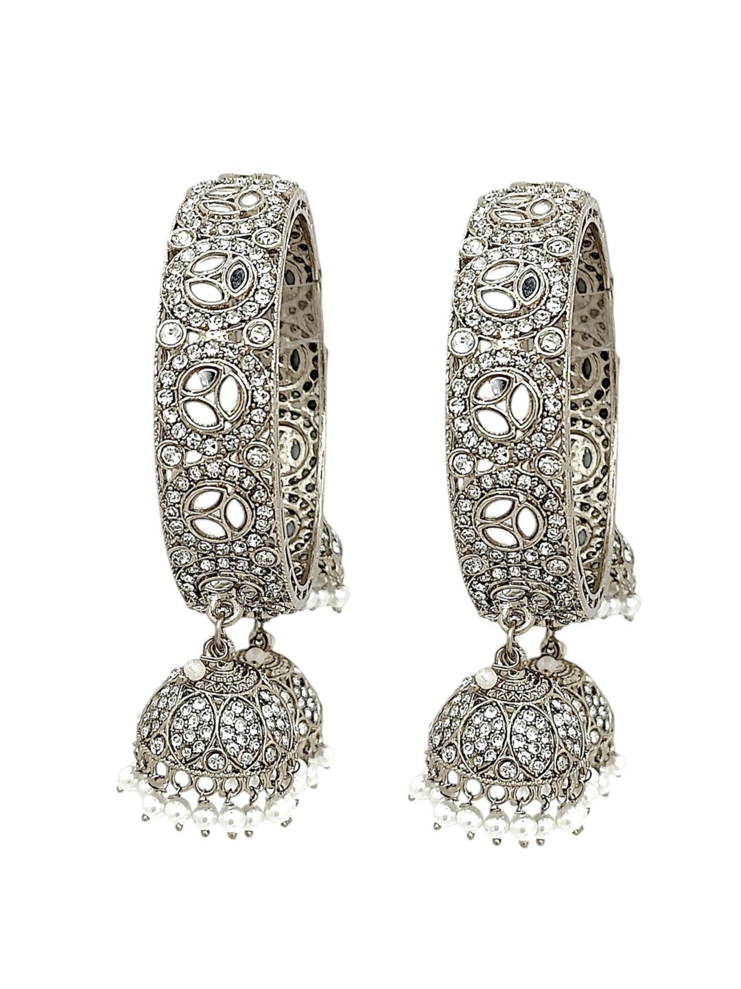 Set Of 2 Silver Plated Mirror CZ Dangler Bangle Set