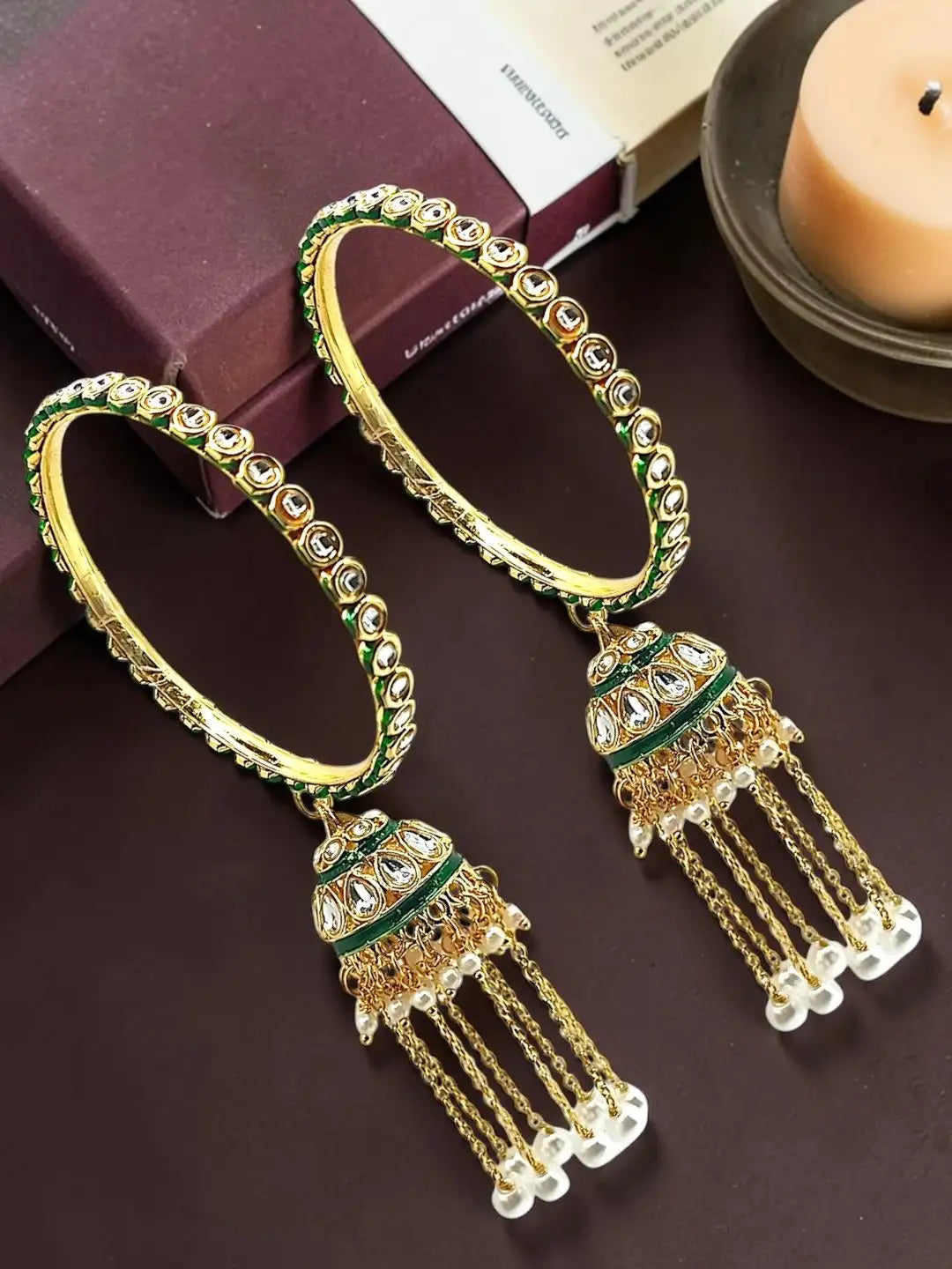 Gold Plated Set Of 2 Kundan Jhumka Bangles