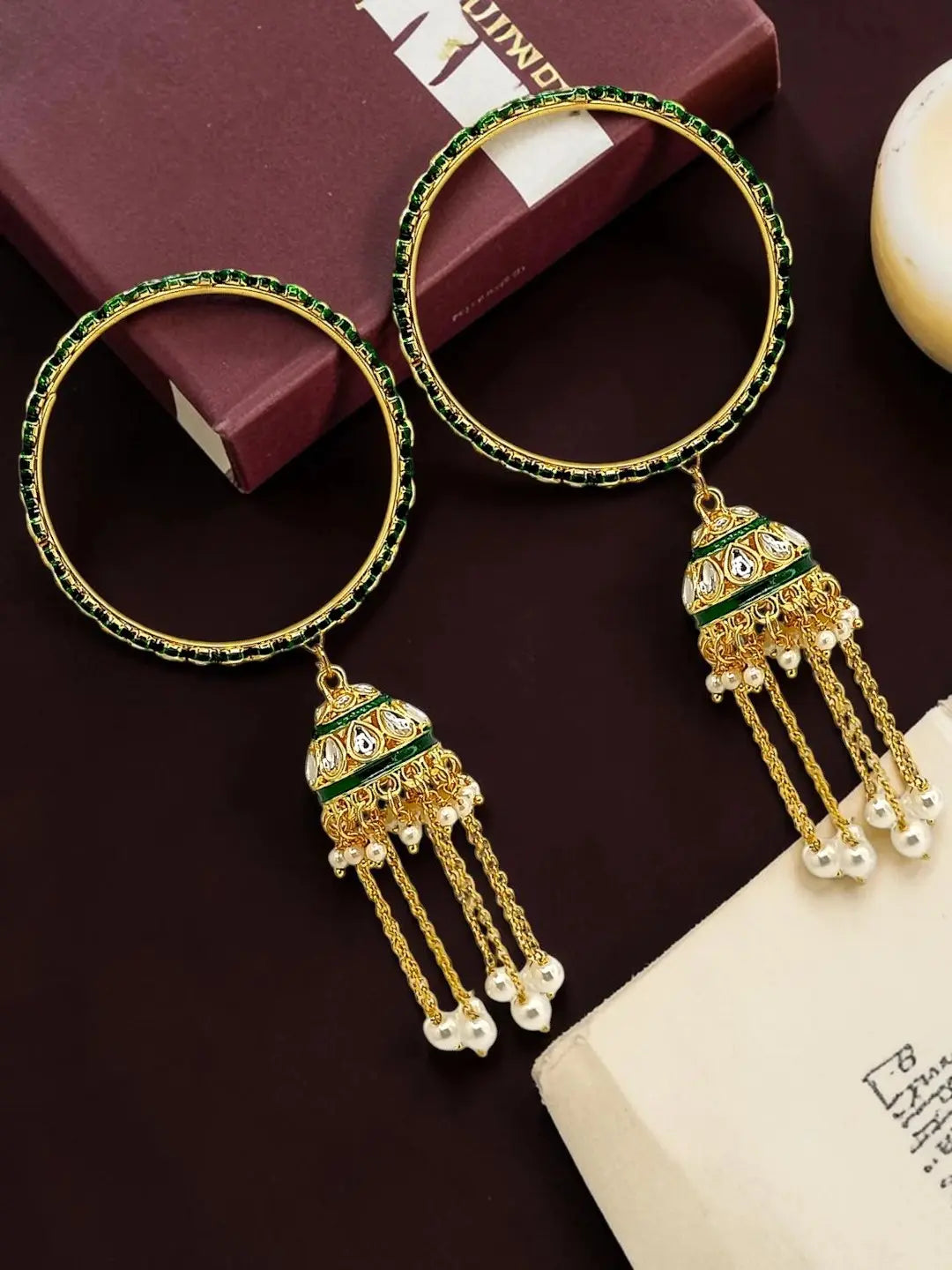 Gold Plated Set Of 2 Kundan Jhumka Bangles