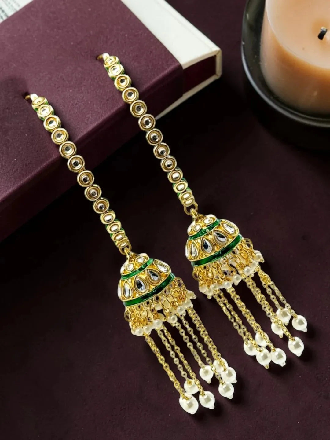 Gold Plated Set Of 2 Kundan Jhumka Bangles