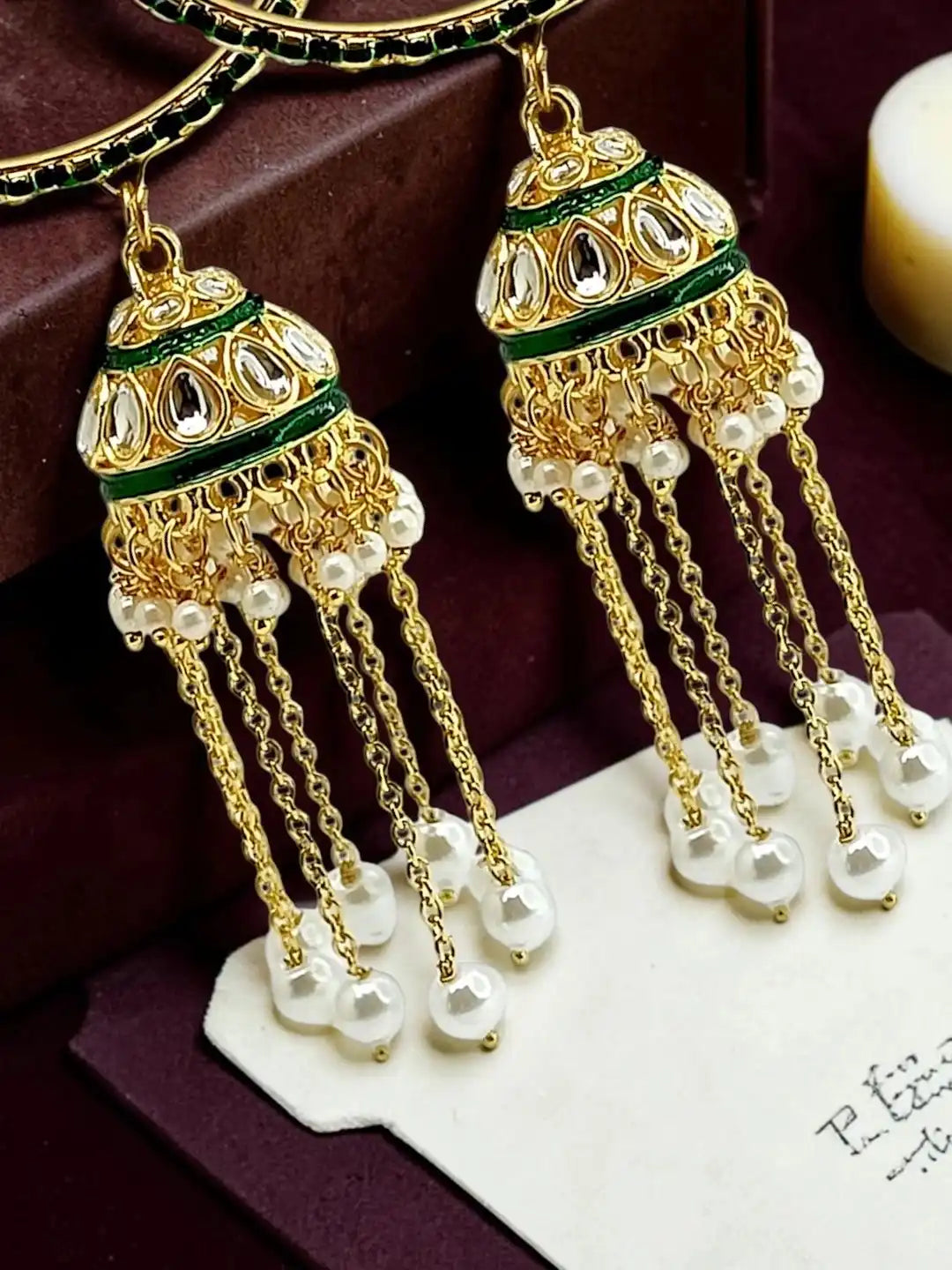 Gold Plated Set Of 2 Kundan Jhumka Bangles
