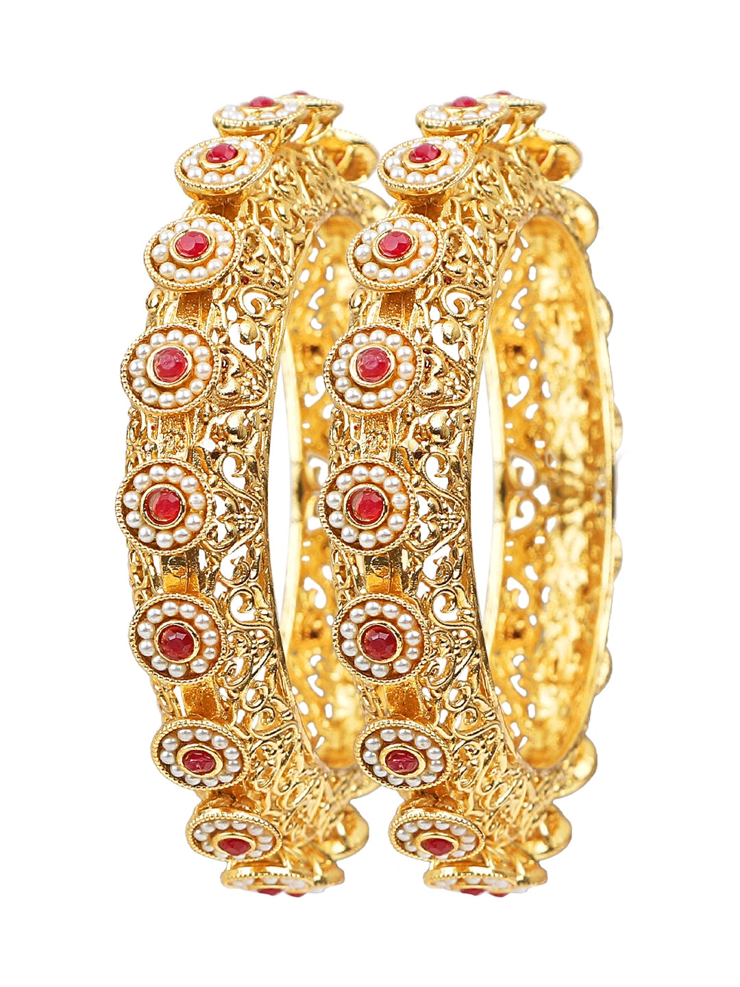 Maharani Collection Gold Plated 2Pc Pearl Gokhru Bangle Kada