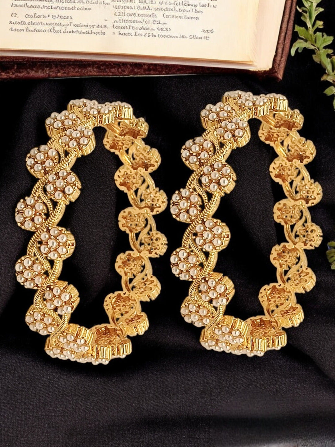 Set Of 2 Gold Plated Floral Beads Design Bangle Set