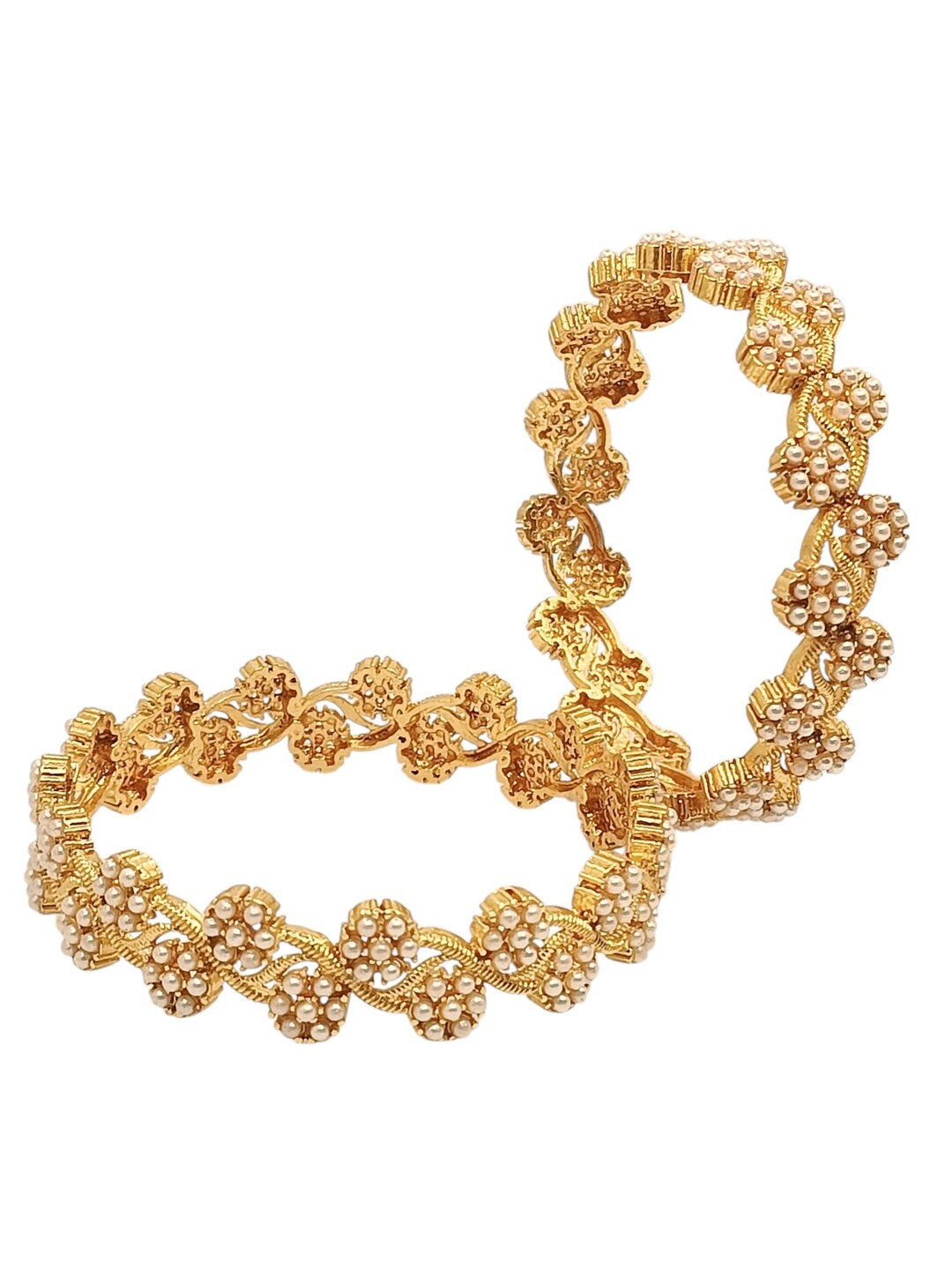 Set Of 2 Gold Plated Floral Beads Design Bangle Set