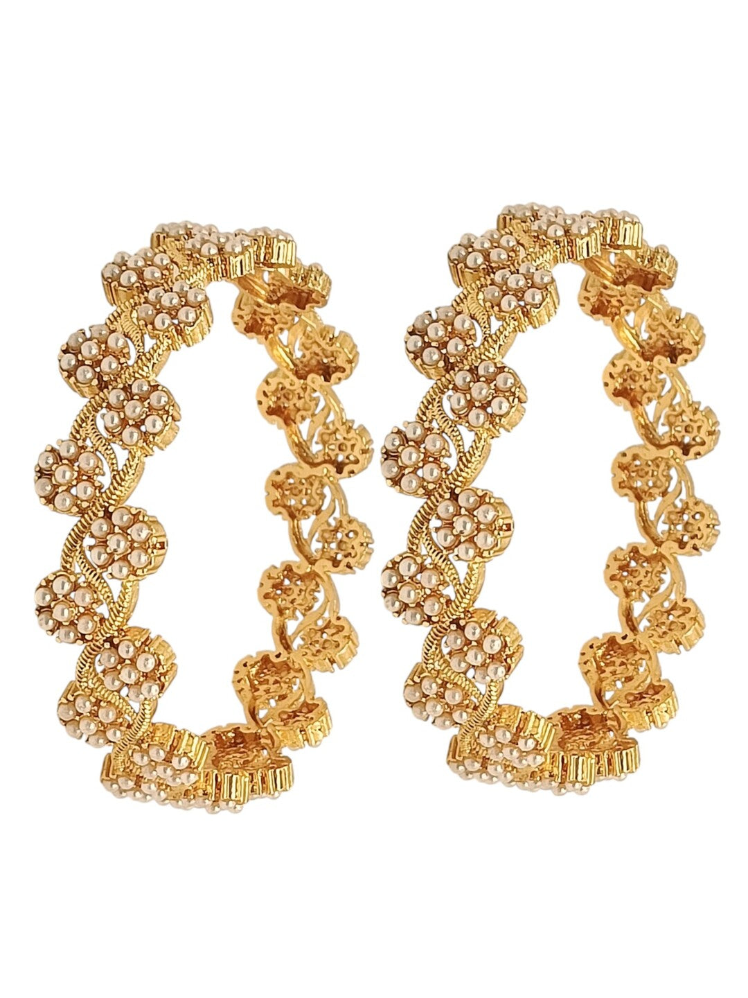 Set Of 2 Gold Plated Floral Beads Design Bangle Set